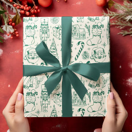 Retro Green Doodle Christmas Wrapping Paper