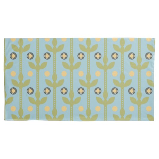 Retro Green en Blue Cute Folksy Floral Pattern Kussensloop (Voorkant-Links)