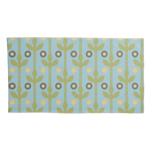 Retro Green en Blue Cute Folksy Floral Pattern Kussensloop (Achterkant-Rechts)