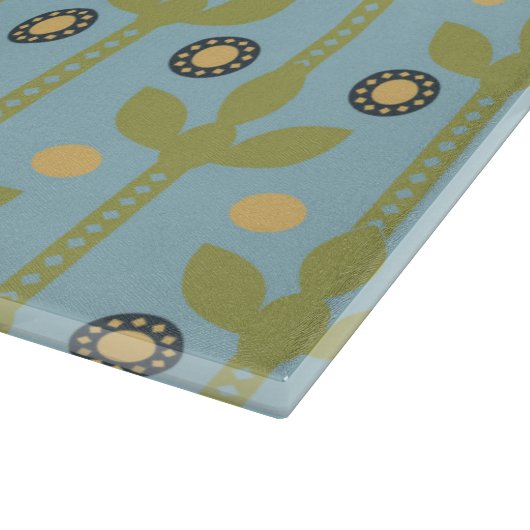 Retro Green en Blue Cute Folksy Floral Pattern Snijplank (Hoek)
