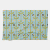 Retro Green en Blue Cute Folksy Floral Pattern Theedoek (Horizontaal)