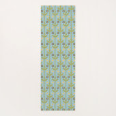 Retro Green en Blue Cute Folksy Floral Pattern Yogamat (Achterkant)