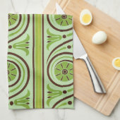 Retro Green en Brown Floral Pattern Kitchen Towel Theedoek (Quarter Fold)