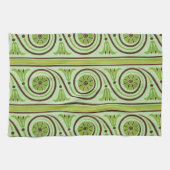 Retro Green en Brown Floral Pattern Kitchen Towel Theedoek (Horizontaal)