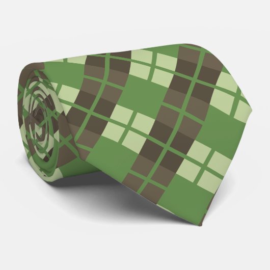 Retro Green en Brown Pset Pattern Stropdas (Opgerold)