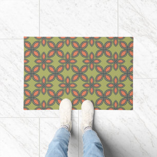 Retro Green en Oranje Abstract Floral Pattern Deurmat