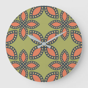 Retro Green en Oranje Abstract Floral Pattern Grote Klok