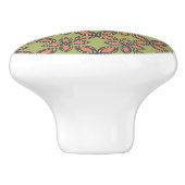 Retro Green en Oranje Abstract Floral Pattern Keramische Knop (Zijkant)
