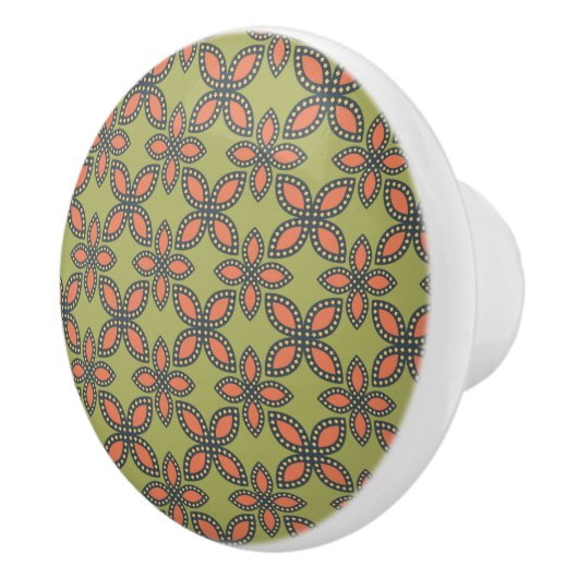 Retro Green en Oranje Abstract Floral Pattern Keramische Knop (Rechts)
