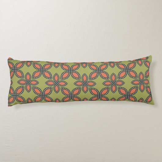 Retro Green en Oranje Abstract Floral Pattern Lichaamskussen (Achterkant)