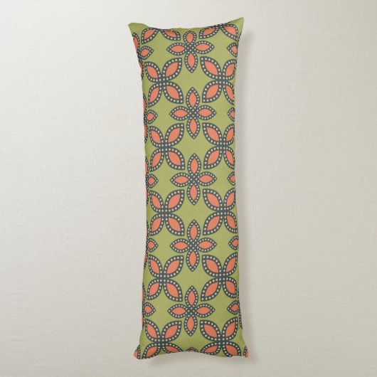 Retro Green en Oranje Abstract Floral Pattern Lichaamskussen (Achterkant (Verticaal))