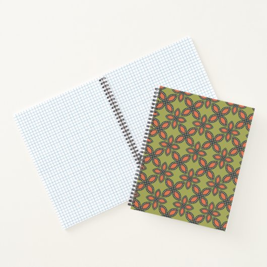 Retro Green en Oranje Abstract Floral Pattern Notitieboek (Binnen)