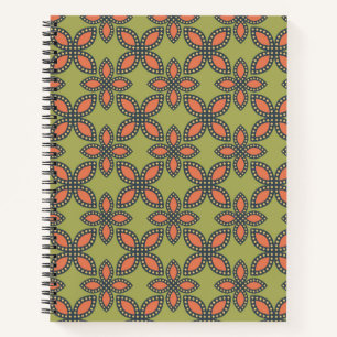 Retro Green en Oranje Abstract Floral Pattern Notitieboek