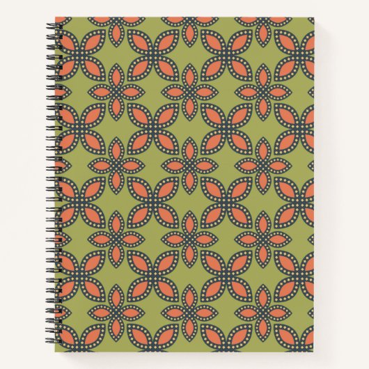 Retro Green en Oranje Abstract Floral Pattern Notitieboek (Voorkant)
