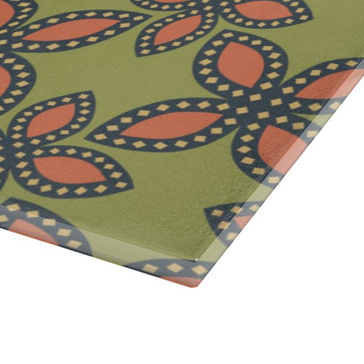 Retro Green en Oranje Abstract Floral Pattern Snijplank (Hoek)