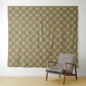 Retro Green en Oranje Abstract Floral Pattern Wandkleed (In Situ (horizontaal))