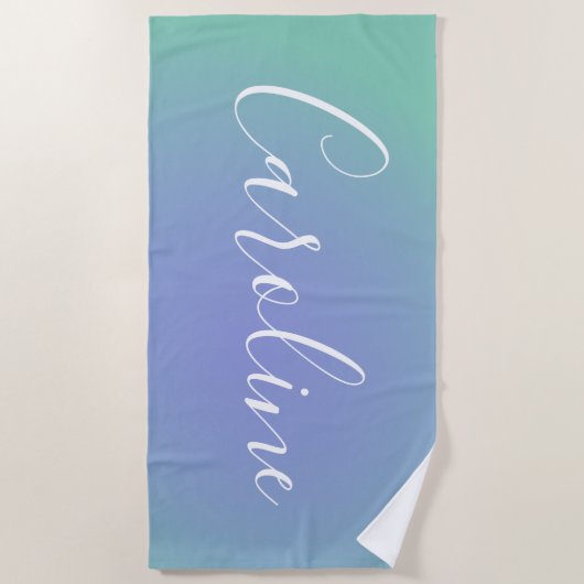 Retro Green Gradient | Persoonlijke scriptnaam Strandlaken (Voorkant)