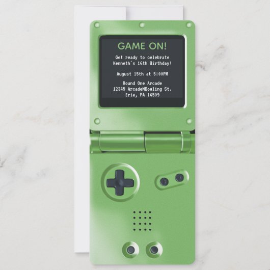 Retro Green Handheld Gaming Birthday Invitation (Devant)