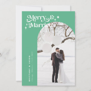 Retro Green Merry & Married Photo Holiday Card Feestdagenkaart