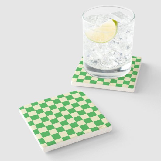 Retro Green of White Checkerboard Pattern Stenen Onderzetter (Zijkant)