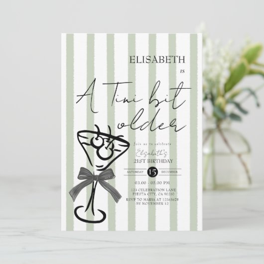 Retro Green Olive Martini Invitation d'anniversair (Debout devant)