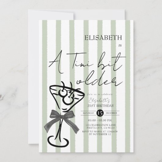 Retro Green Olive Martini Verjaardagsuitnodiging Kaart (Voorkant)