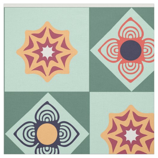 Retro Green Pattern Fabric Stof (Swatch)