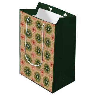 Retro Green Pine Red Lace Design Kerstmis Medium Cadeauzakje