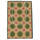 Retro Green Pine Red Lace Design Kerstmis Medium Cadeauzakje (Voorkant)