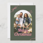 Retro Green & Pink Bow Arch Foto Kerstmis Feestdagenkaart (Voorkant)