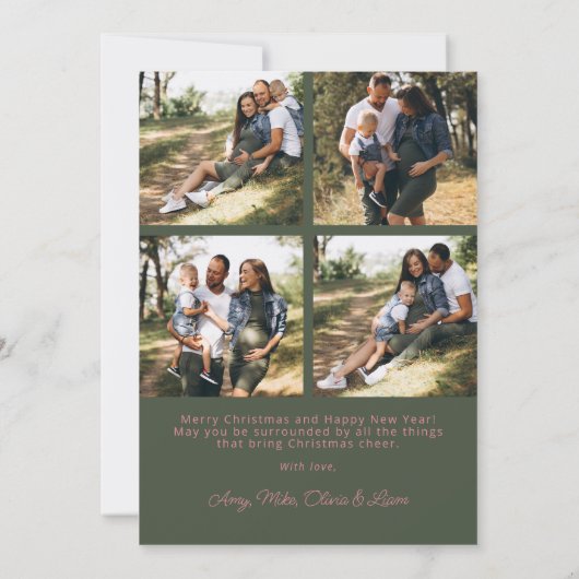 Retro Green & Pink Bow Arch Foto Kerstmis Feestdagenkaart (Achterkant)