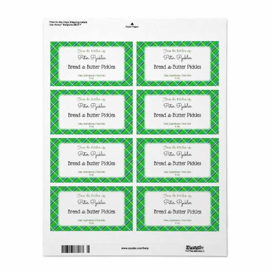 Retro Green Plaid Canne modifiable ou Étiquette al (Feuille entière)