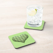 Retro green plaid puffy hart St Patrick Bier Onderzetter (Rechterzijde)