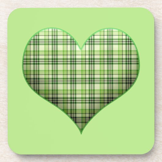 Retro green plaid puffy hart St Patrick Bier Onderzetter (Voorkant)