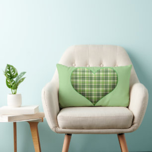 Retro green plaid puffy hart St Patrick Kussen