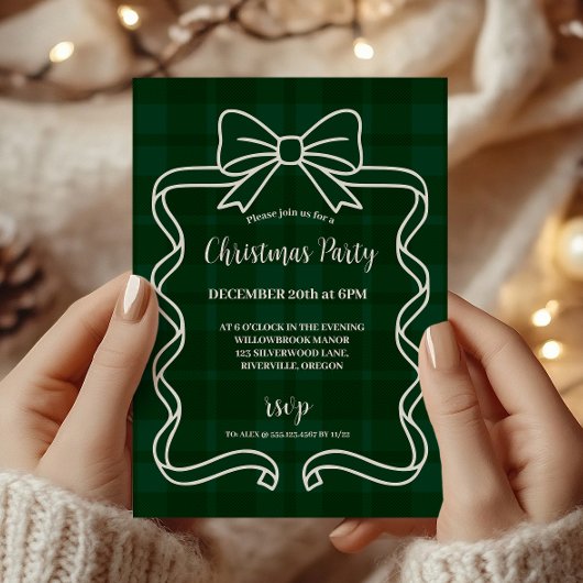 Retro Green Plaid Whimsical Christmas  Kaart