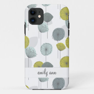 Retro Green Poppies Flowers Pattern iPhone 11 Hoesje