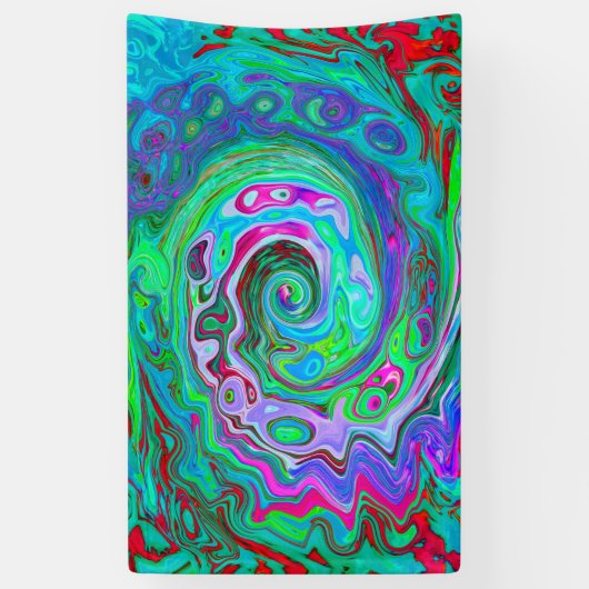 Retro Green, Red en Magenta Abstract Groovy Swirl Spandoek (Verticaal)