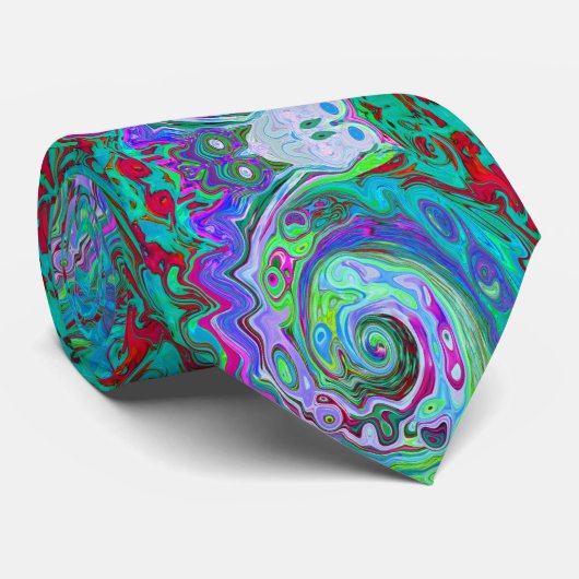 Retro Green, Red en Magenta Abstract Groovy Swirl Stropdas (Opgerold)