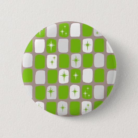 Retro Green Starbursts Round Button (Voorkant)