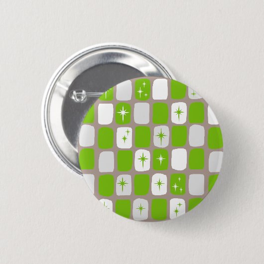 Retro Green Starbursts Round Button (Voorkant /achterkant)