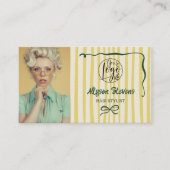Retro Green Striped Quirky Hair photo qr code Logo Visitekaartje (Voorkant)