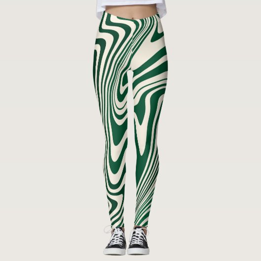 Retro Green Swirl Abstract Pattern Leggings (Voorkant)