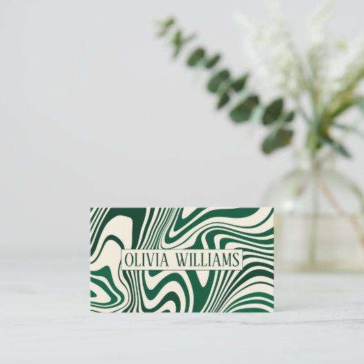 Retro Green Swirl Abstract Pattern Visitekaartje (Staand voorkant)