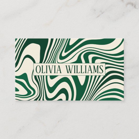 Retro Green Swirl Abstract Pattern Visitekaartje (Voorkant)
