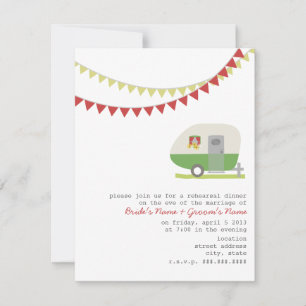 Retro Green Trailer Rehearsal Dinner Invitation Kaart