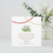 Retro Green Trailer Wedding Invite Kaart (Staand voorkant)
