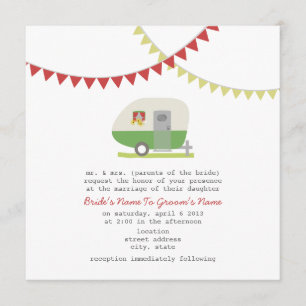 Retro Green Trailer Wedding Invite Kaart