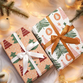 Retro Green Trees Pattern Christmas Holiday Inpakpapier Vel