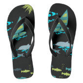 Retro Green Turquoise Black Windsurfer & Dolphins Teenslippers (Voetbed)